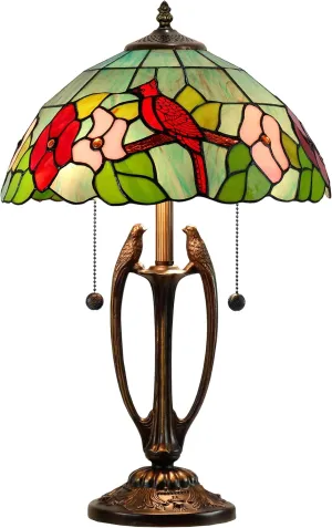 Dale Tiffany Traditional Tiffany Style Table Lamp 21.5" Tall Benezia Birds Antique Bronze Finish Base Handcrafted Art Glass Shade for Home Décor, Living Room, Bed Room and Office