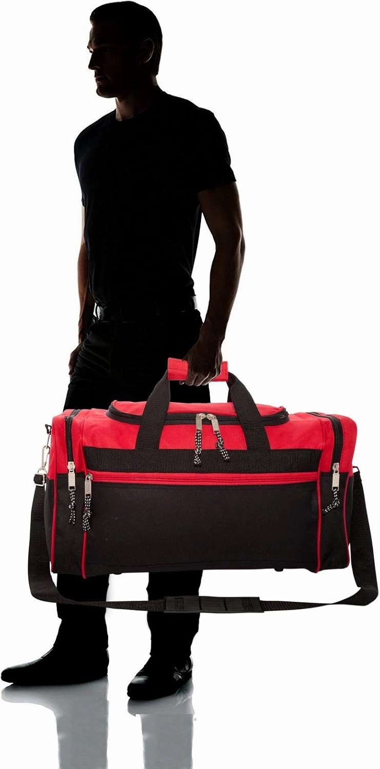 DALIX 21" Blank Sports Duffle Bag Gym Bag Travel Duffel with Adjustable Strap in Red