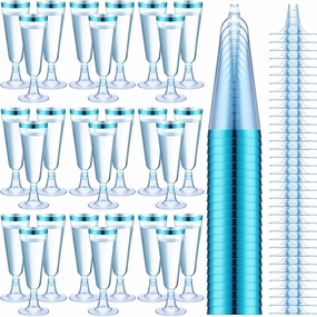 Dandat 100 Pcs Plastic Flutes Disposable Champagne Flutes 5 oz Champagne Glasses with Rim Cocktail Cups for Wedding Toasting Party Birthday Anniversary Celebration (Blue with Blue Rim)