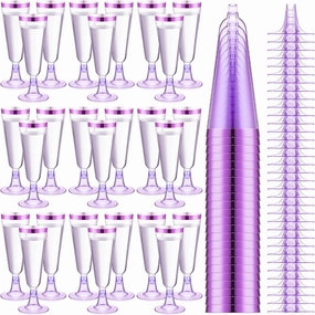 Dandat 100 Pcs Plastic Flutes Disposable Champagne Flutes 5 oz Champagne Glasses with Rim Cocktail Cups for Wedding Toasting Party Birthday Anniversary Celebration (Purple with Purple Rim)