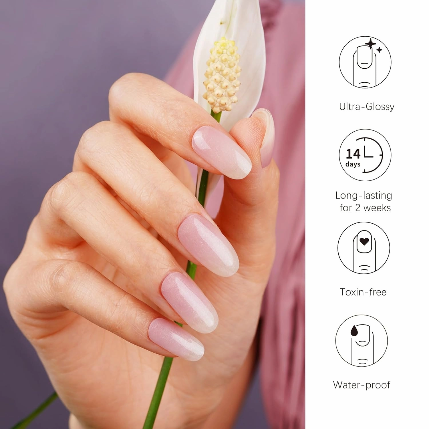 DANNI & TONI Semi Cured Gel Nail Strips Pink White Ombre (Cloud Halo) Shimmer Translucent Gel Nail Wraps 28 Stickers
