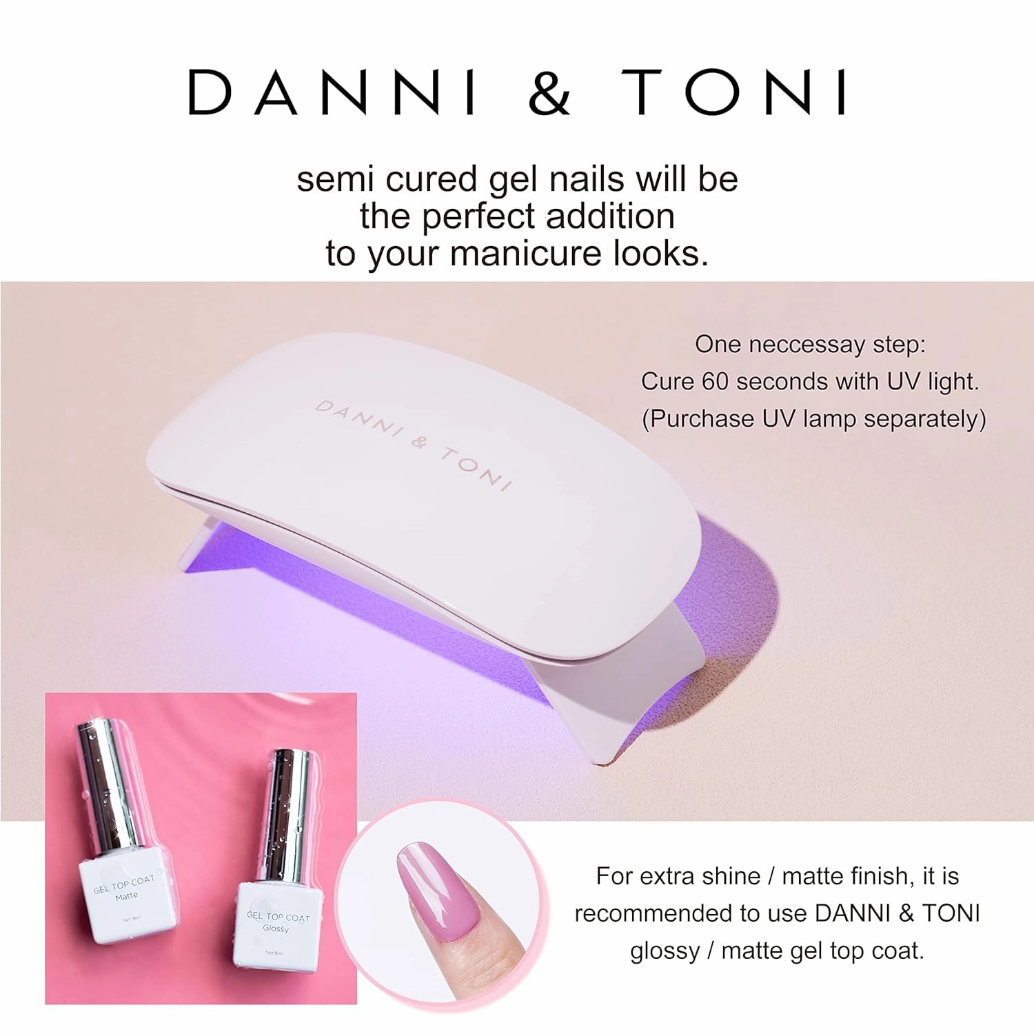 DANNI & TONI Semi Cured Gel Nail Strips Pink White Ombre (Cloud Halo) Shimmer Translucent Gel Nail Wraps 28 Stickers