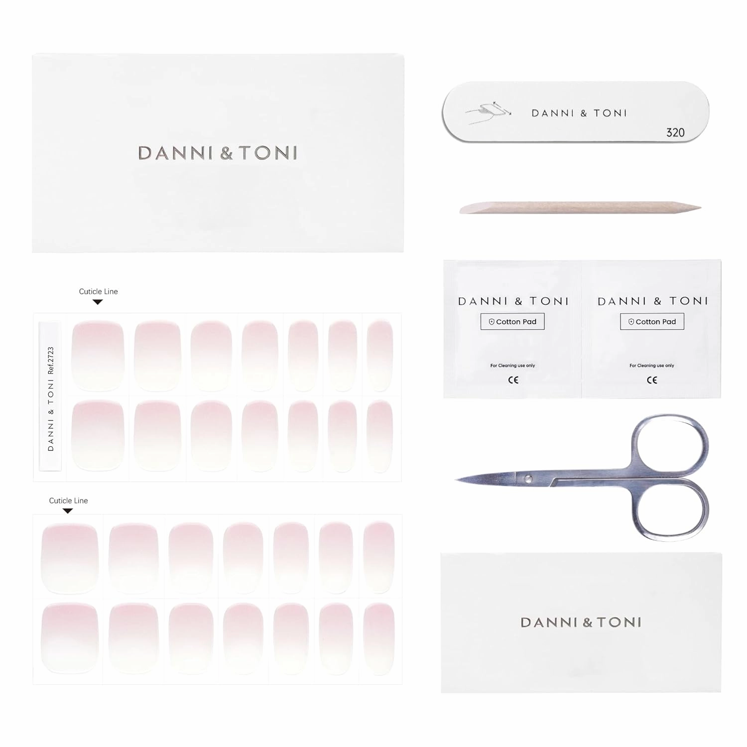 DANNI & TONI Semi Cured Gel Nail Strips Pink White Ombre (Cloud Halo) Shimmer Translucent Gel Nail Wraps 28 Stickers