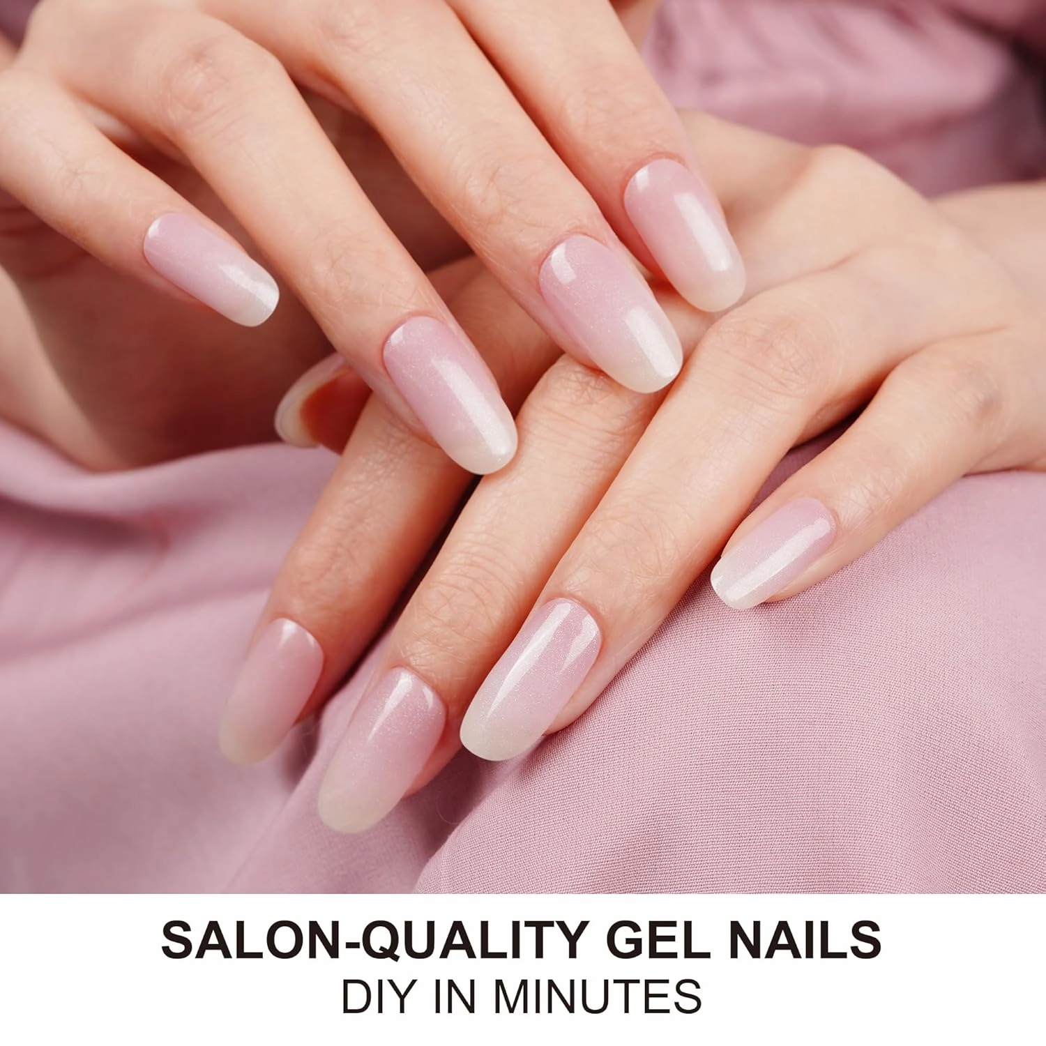 DANNI & TONI Semi Cured Gel Nail Strips Pink White Ombre (Cloud Halo) Shimmer Translucent Gel Nail Wraps 28 Stickers