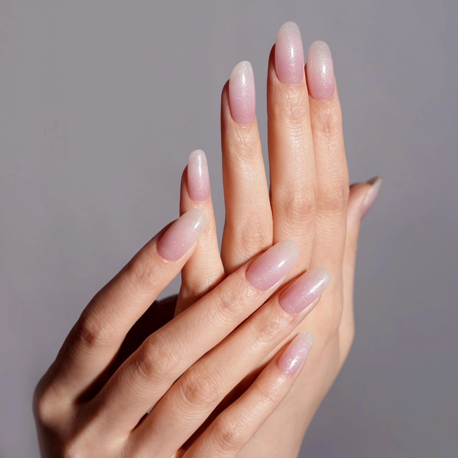 DANNI & TONI Semi Cured Gel Nail Strips Pink White Ombre (Cloud Halo) Shimmer Translucent Gel Nail Wraps 28 Stickers