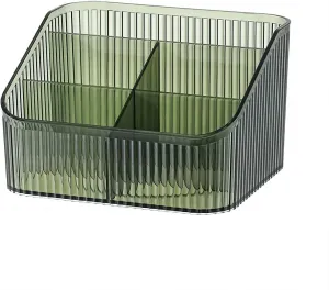 DASITON Large Capacity Makeup Brush Holder,5 Slot Makeup Brush Cup,Vintage striped Make Up Brush Holder,for Vanity Decor,Bathroom Countertops,Desk Storage Container,Cosmetic Display cases(Green-L)