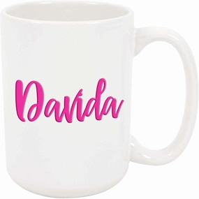 Davida Coffee Mug - Personalized Ceramic Cup with Name, Custom Mug, Customized Birthday/Christmas Gift, Holiday Present, Pink Text, 11 Oz