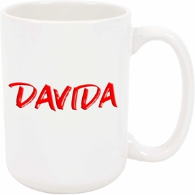 Davida Coffee Mug - Personalized Ceramic Cup with Name, Custom Mug, Customized Birthday/Christmas Gift, Holiday Present, Red Text, 11 Oz