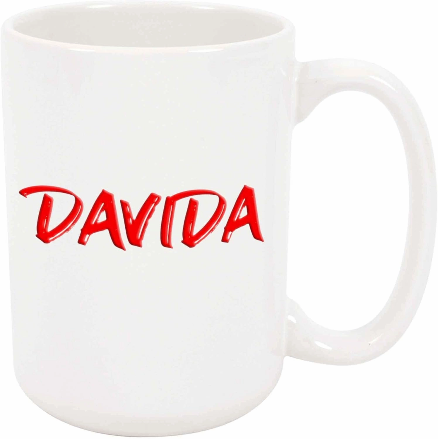 Davida Coffee Mug - Personalized Ceramic Cup with Name, Custom Mug, Customized Birthday/Christmas Gift, Holiday Present, Red Text, 11 Oz