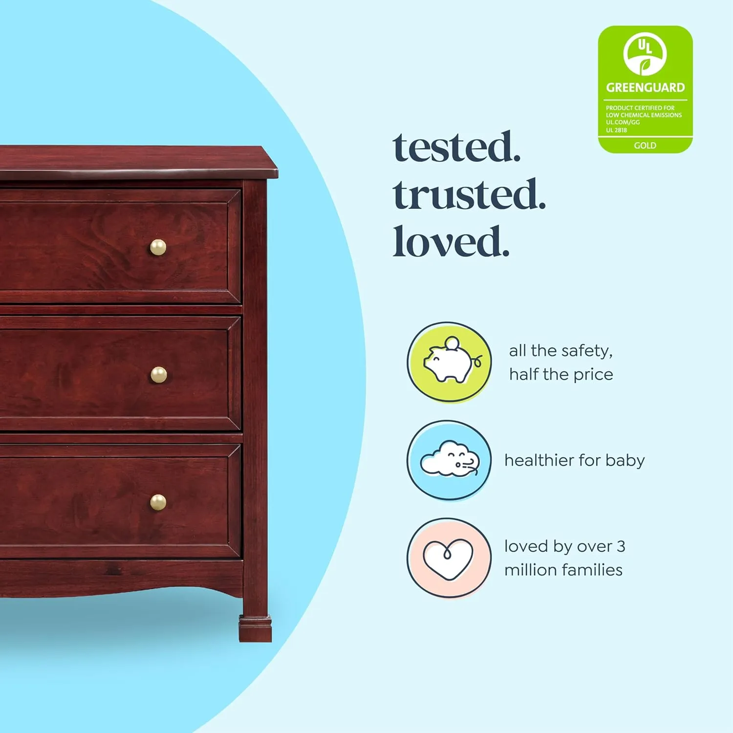 DaVinci Kalani 3-Drawer Dresser in Rich Cherry, Greenguard Gold Certified