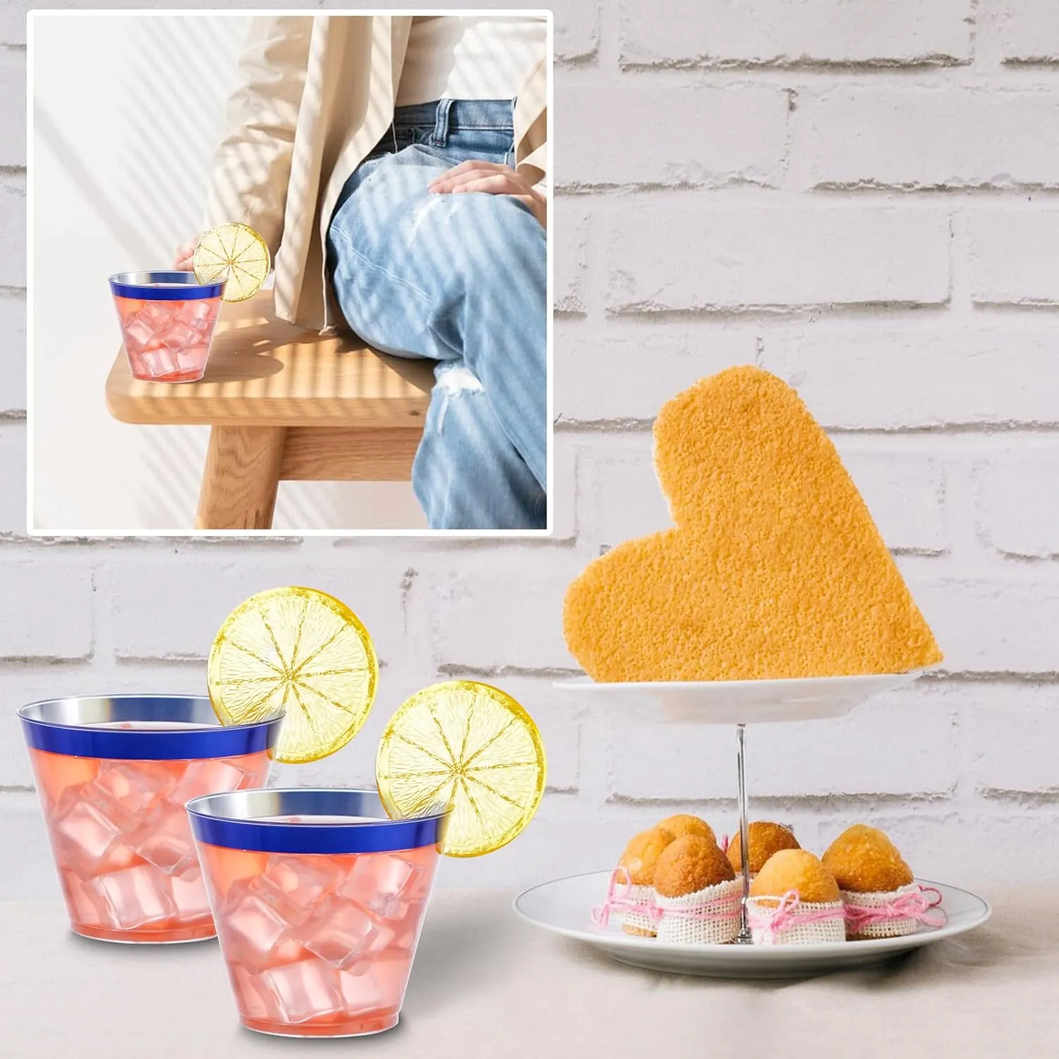 DaYammi 120Pcs 9 Oz Blue Plastic Cups Disposable Clear Plastic Party Cups with Blue Rim Heavy Duty Disposable Wine Glasses Fancy Hard Drinking Tumblers plastic Cocktail Cups for Wedding Party