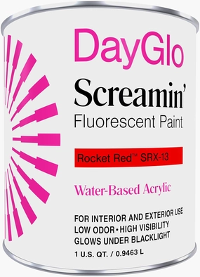 DayGlo Fluorescent Water-Based SRX Series Brushing Latex Paint, high visibility for interiors, arts and crafts, safety applications (Quart, Rocket Red, SRX-13)