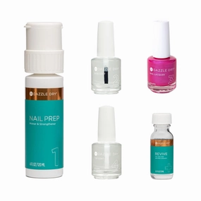 Dazzle Dry System Kit - Beloved, a bright hot pink shimmer with a subtle blue flash effect. Semi-sheer shimmer. (5 Piece Kit)