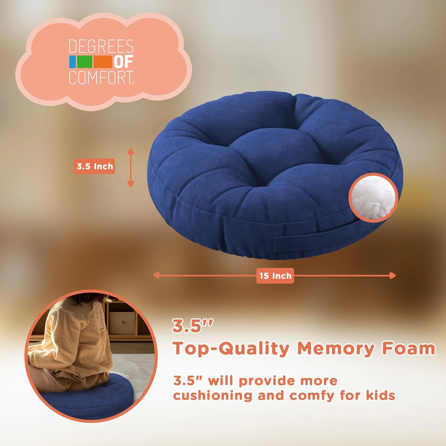 Degrees of Comfort 8Pcs Round Floor Cushions for Kids, Waterproof Flexible Seating for Classroom Elementary, Safe Smolder Resistance Sitting Pillows with Handles, 15-inch, Lovely
