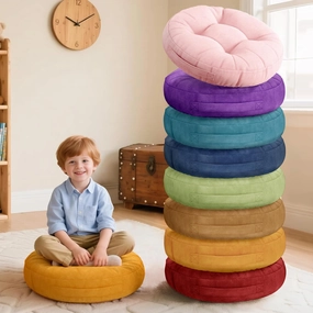 Degrees of Comfort 8Pcs Round Floor Cushions for Kids, Waterproof Flexible Seating for Classroom Elementary, Safe Smolder Resistance Sitting Pillows with Handles, 15-inch, Lovely