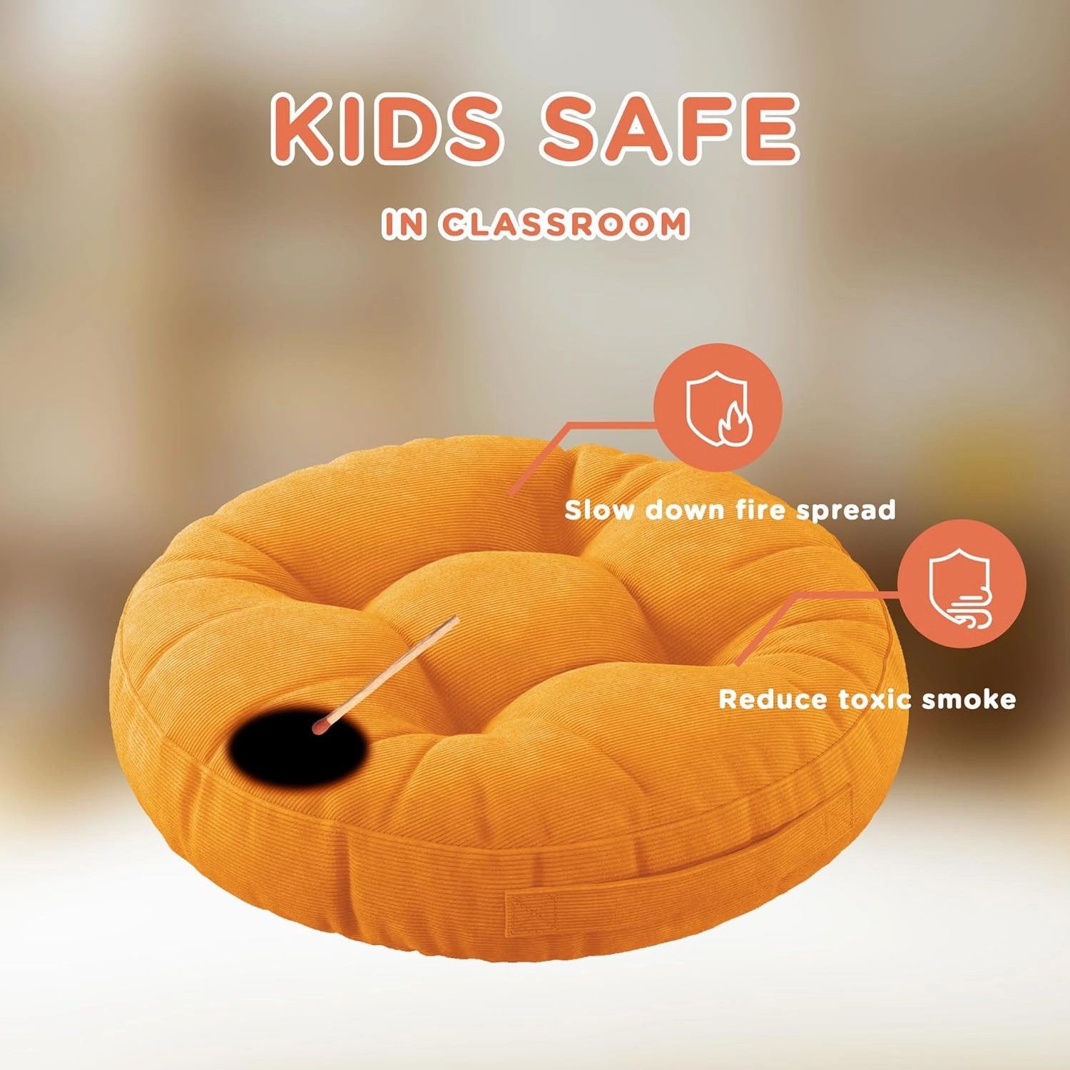 Degrees of Comfort 8Pcs Round Floor Cushions for Kids, Waterproof Flexible Seating for Classroom Elementary, Safe Smolder Resistance Sitting Pillows with Handles, 15-inch, Lovely