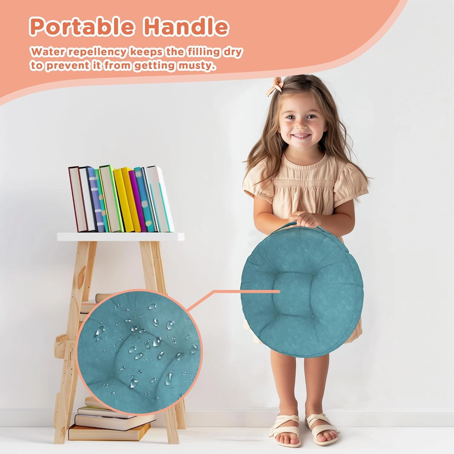 Degrees of Comfort 8Pcs Round Floor Cushions for Kids, Waterproof Flexible Seating for Classroom Elementary, Safe Smolder Resistance Sitting Pillows with Handles, 15-inch, Lovely