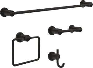Delta Nicoli (4-Pack) Bathroom Set Matte Black 18" Towel Rack, Toilet Paper Holder, Hand Towel Holder, Towel Hook| Bathroom Accessory Set Towel Holder 4-Piece Hardware Set NIC64-MB