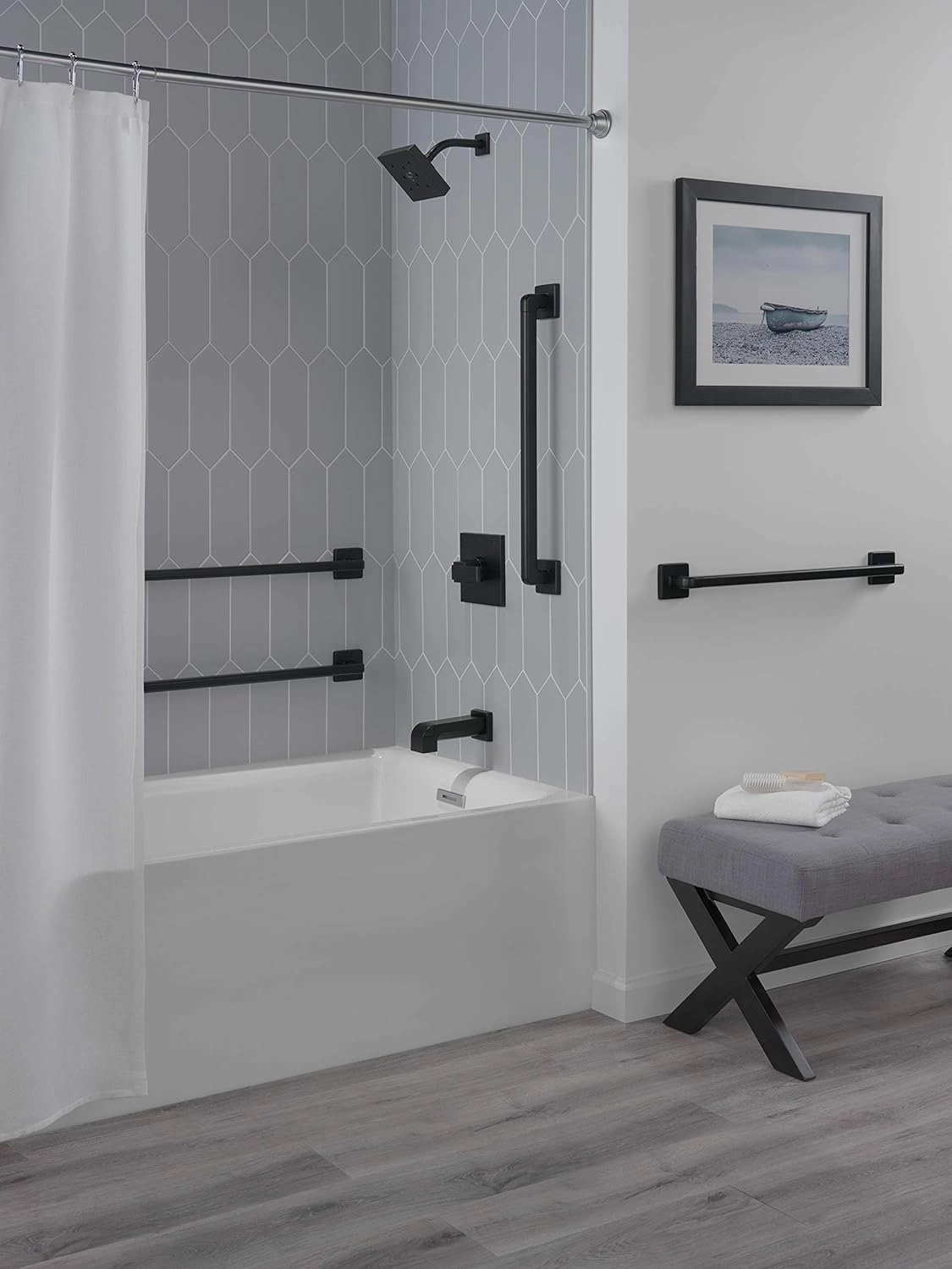 Delta Faucet 41912-BL Modern Angular Concealed Screw ADA-Compliant Decorative Grab Bar, 12 in x 1-1/4 in, Flat Black