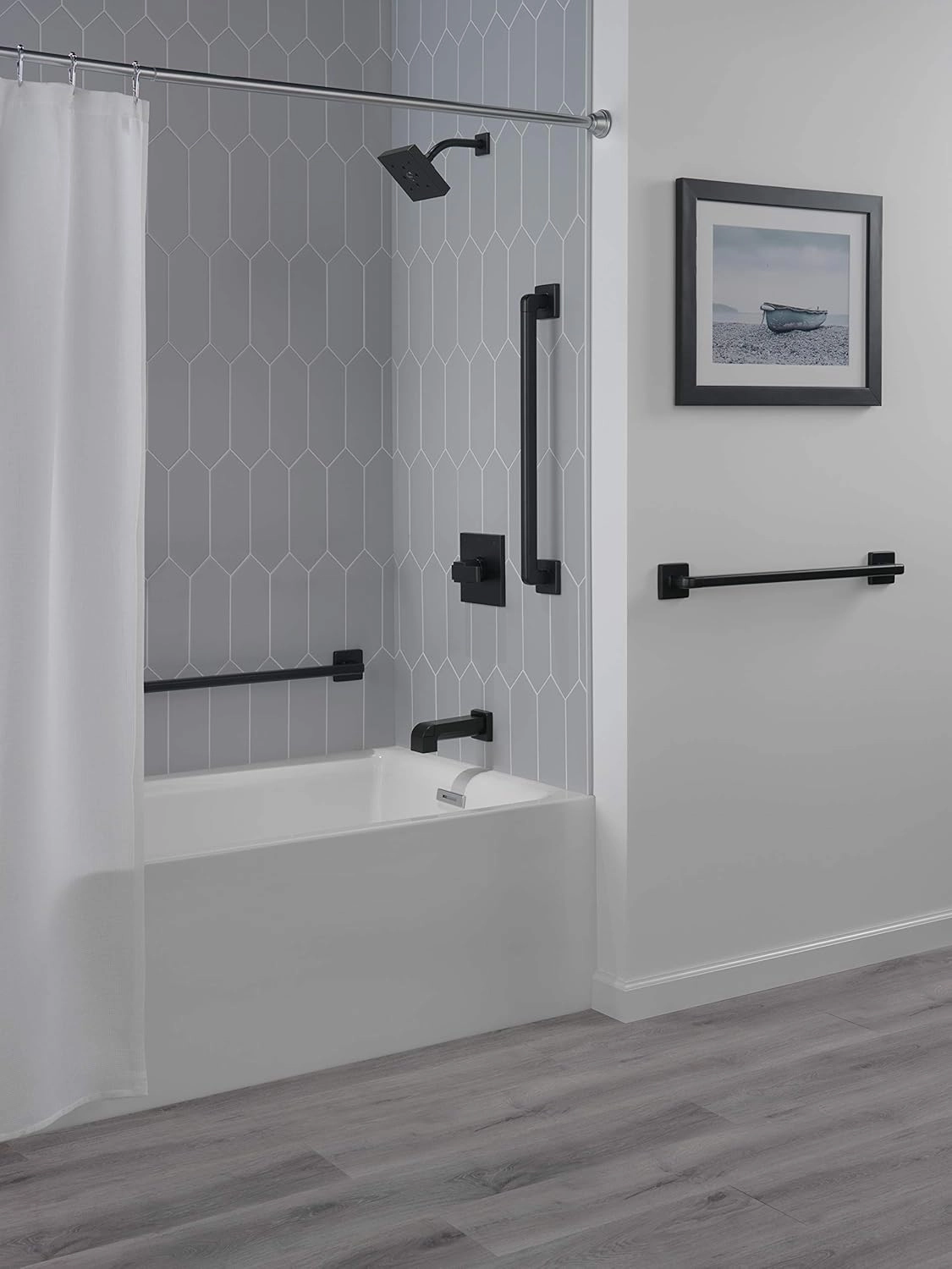 Delta Faucet 41912-BL Modern Angular Concealed Screw ADA-Compliant Decorative Grab Bar, 12 in x 1-1/4 in, Flat Black