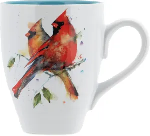 DEMDACO Dean Crouser Cardinal Pair Watercolor Blue and Red 12 ounce Ceramic Stoneware Coffee Mug