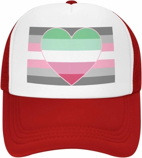 Demigirl Abro-Pride Flag LGBTQ Stylish Mesh Baseball Cap for Adults - Adjustable Snapback Design Red