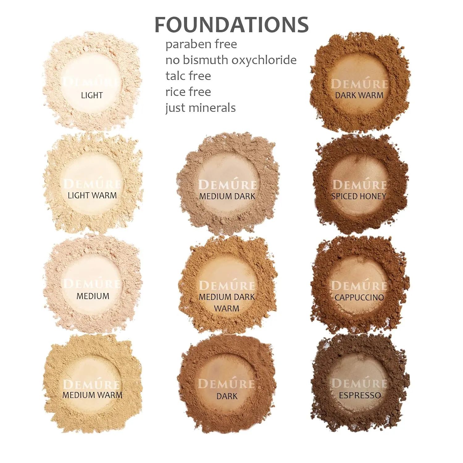 Demure Mineral Make Up, Mineral Foundation Makeup, Concealer Makeup, Natural Makeup Made with Pure Crushed Minerals, Loose Face Powder. Demure Mineral Makeup (Espresso)