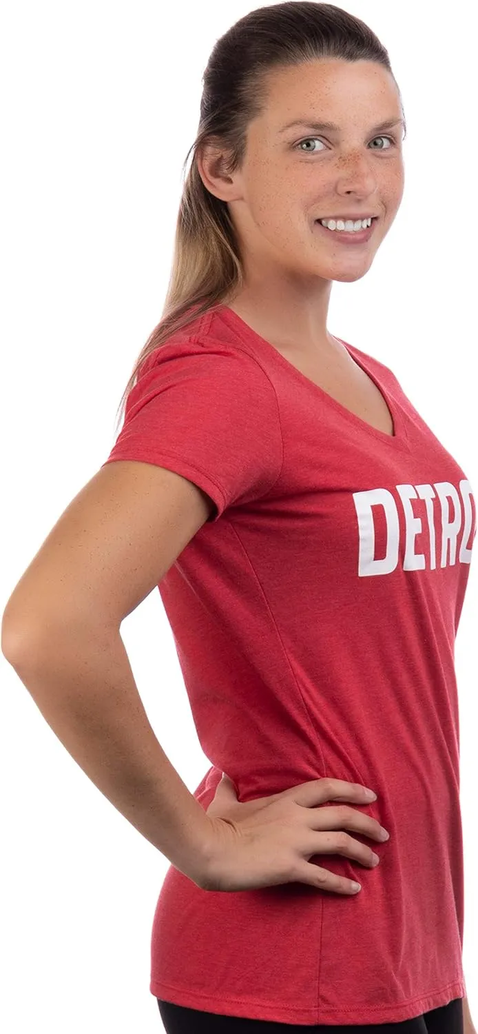 Detroit | Classic Retro City Grey Blue Red Black Detroiter 313 Cool Michigan Women V-Neck T-Shirt Top