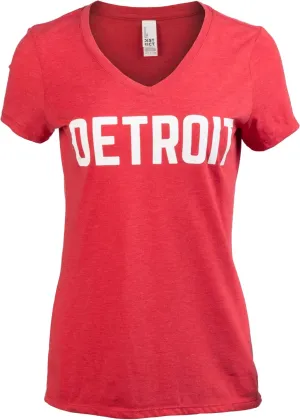 Detroit | Classic Retro City Grey Blue Red Black Detroiter 313 Cool Michigan Women V-Neck T-Shirt Top