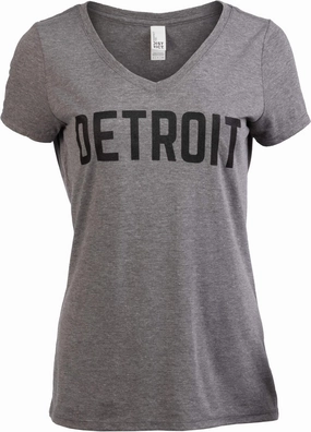 Detroit | Classic Retro City Grey Blue Red Black Detroiter 313 Cool Michigan Women V-Neck T-Shirt Top