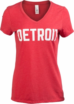 Detroit | Classic Retro City Grey Blue Red Black Detroiter 313 Cool Michigan Women V-Neck T-Shirt Top