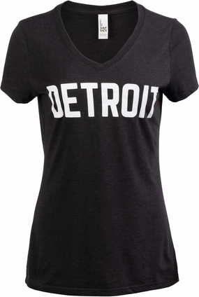 Detroit | Classic Retro City Grey Blue Red Black Detroiter 313 Cool Michigan Women V-Neck T-Shirt Top