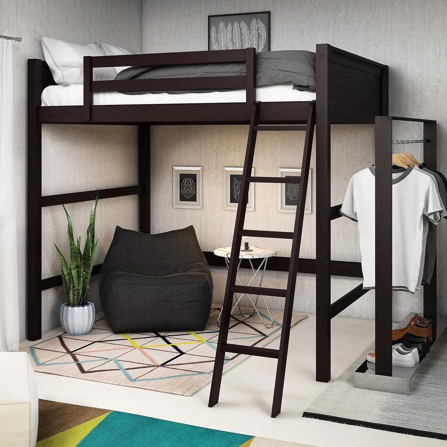 DHP Denver Full Size Loft Bed, Espresso Finish, Sturdy Wood Construction, Space-Saving Design, Kids Loft Bed