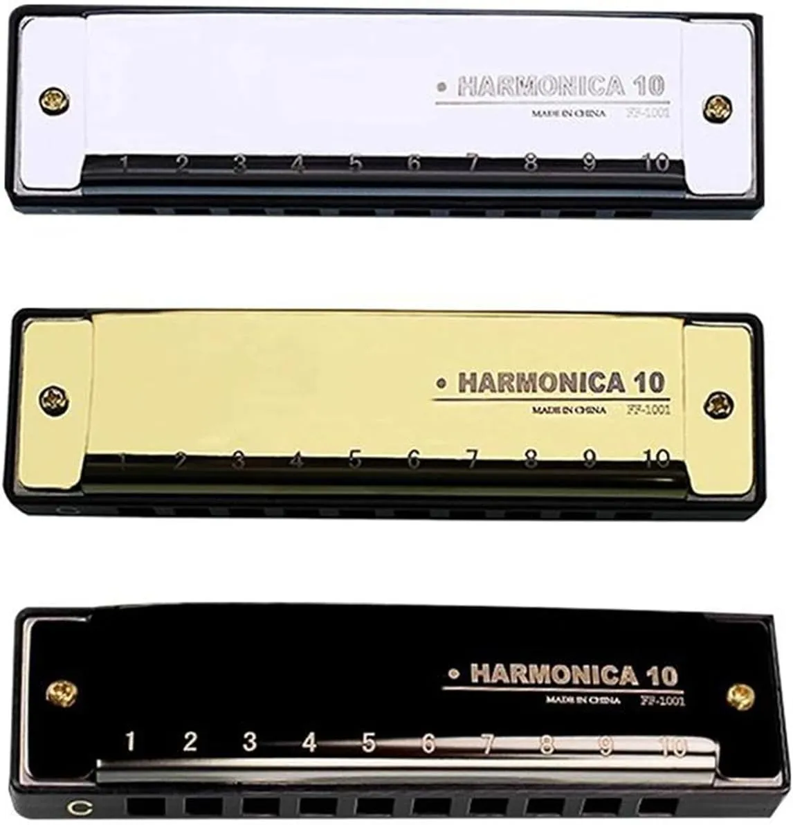 Diatonic harmonica 10 holes 20 notes blues C key for beginners(Gold)