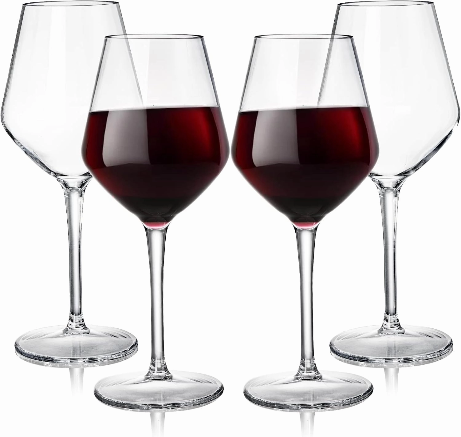 Dicunoy 4 Pack Unbreakable Stemmed Wine Glasses, 15 oz Outdoor Wine Glasses, Hard Plastic Goblets Glassware, Reusable, BPA-Free, Classic Cups for Patio, Poolside, Camping
