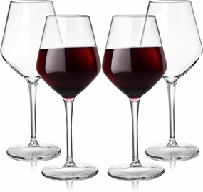 Dicunoy 4 Pack Unbreakable Stemmed Wine Glasses, 15 oz Outdoor Wine Glasses, Hard Plastic Goblets Glassware, Reusable, BPA-Free, Classic Cups for Patio, Poolside, Camping