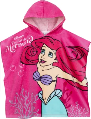 Disney Girls Beach Hooded Towel | Ariel Towel Poncho | Cotton The Little Mermaid Towels for Girls | One Size Pink
