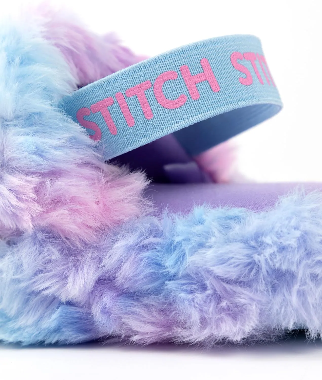 Disney Lilo & Stitch Kids Slippers in Pink & Blue | Stitch Character Fur Slider Slippers | Elastic Heel Strap House Shoes