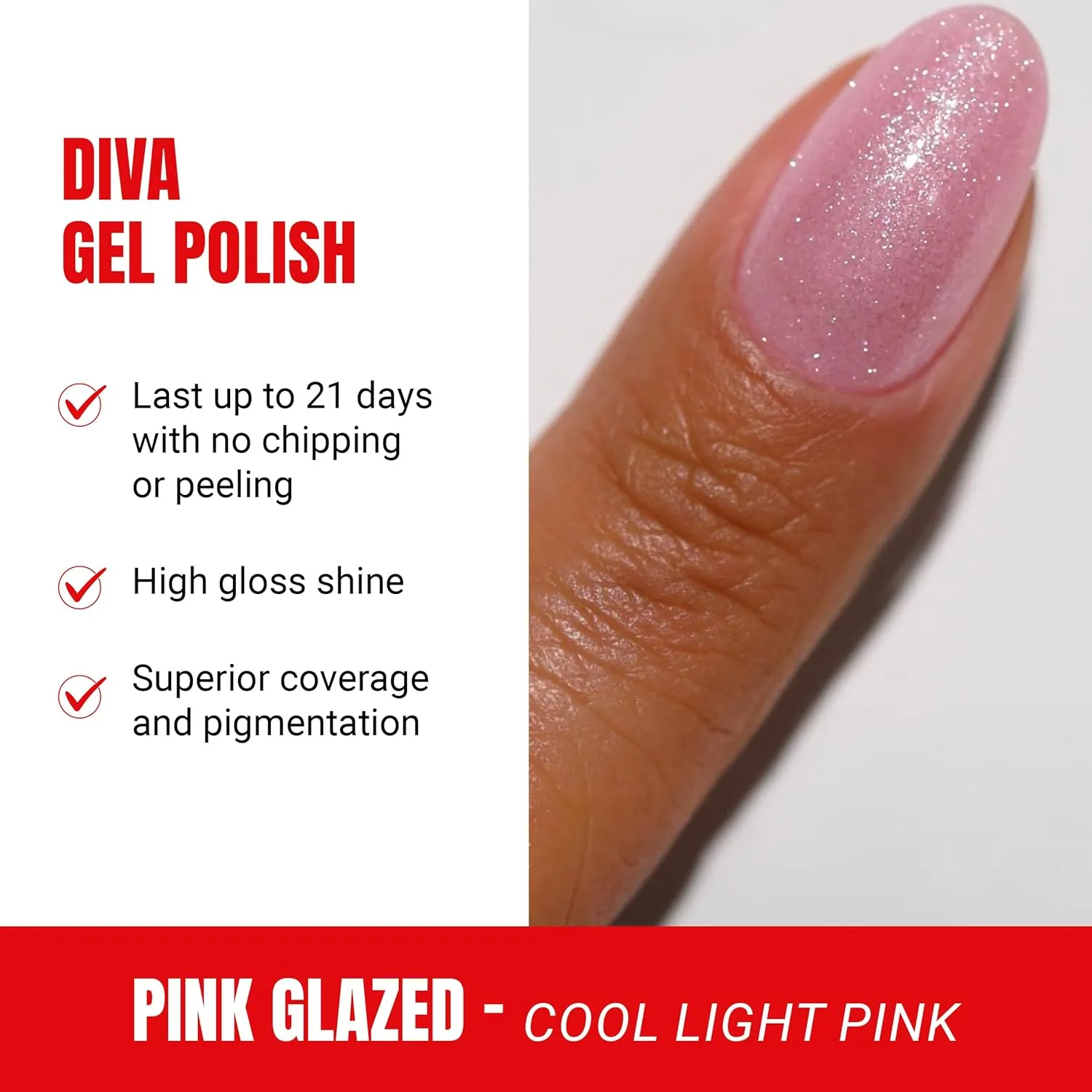 DND Gel Diva Polish Set, Mirrorball Collection, UV/LED Gel Polish and Air Dry Nail Lacquer, Matching Chip-Free Polish Duo, Pink010 Pink Glazed, 0.5 Fl Oz Each