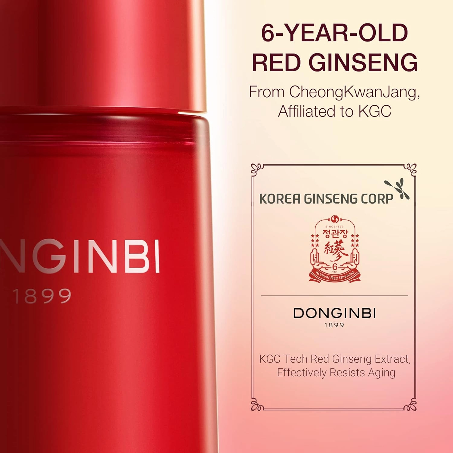 Donginbi Red Ginseng 1899 Single Essence - Firming & Hydrating Serum with Hyaluronic Acid, Korean Red Ginseng Essence, Korean Skin Care Gifts for Women, 2.36 floz / 70ml