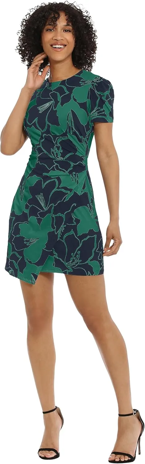 Donna Morgan Women's Short Sleeve Faux Wrap Dress