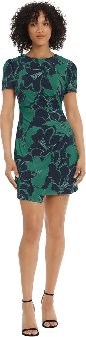 Donna Morgan Women's Short Sleeve Faux Wrap Dress