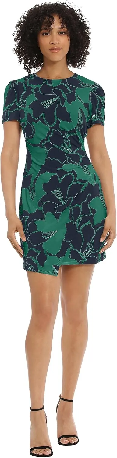 Donna Morgan Women's Short Sleeve Faux Wrap Dress