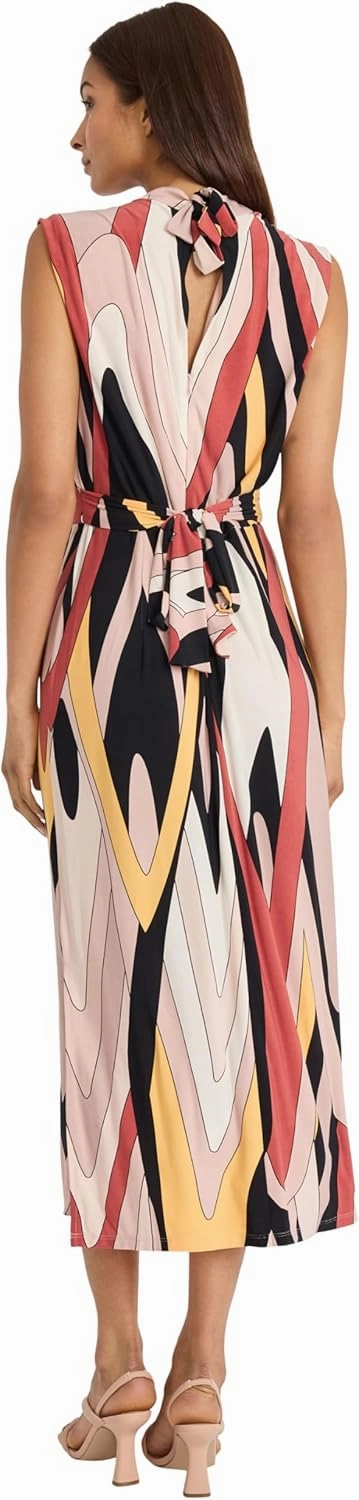 Donna Morgan Sleeveless High Neck Midi Summer Abstract Print, Work Dresses for Women