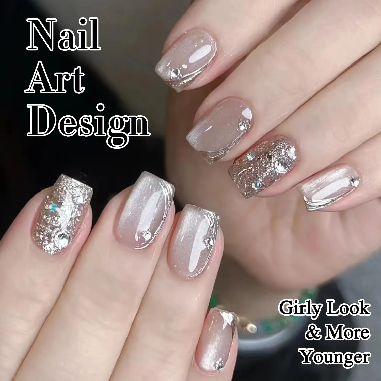 Double Rhythm 6 Colors Cat Eye Gel Polish Set Shimmer Glitter with Magnet Holographic Reflective Magnetic UV Polish Art Kit (6-Kit 35)