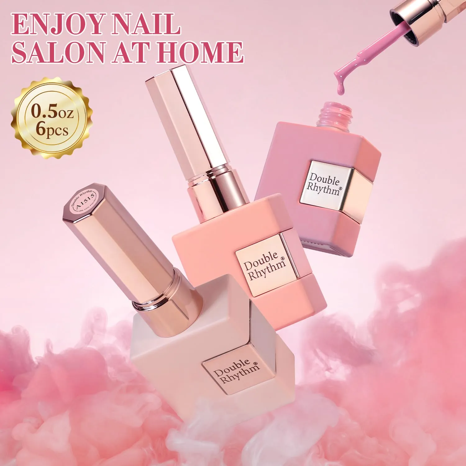 Double Rhythm 6 Pcs 15 ML Gel Polish Set Same Color Same Bottle Soak Off Gel Polish Kit Nail Art Manicure Salon DIY at Home for Women (Burgundy Red Nude Pink Purple Beige-T6-3)