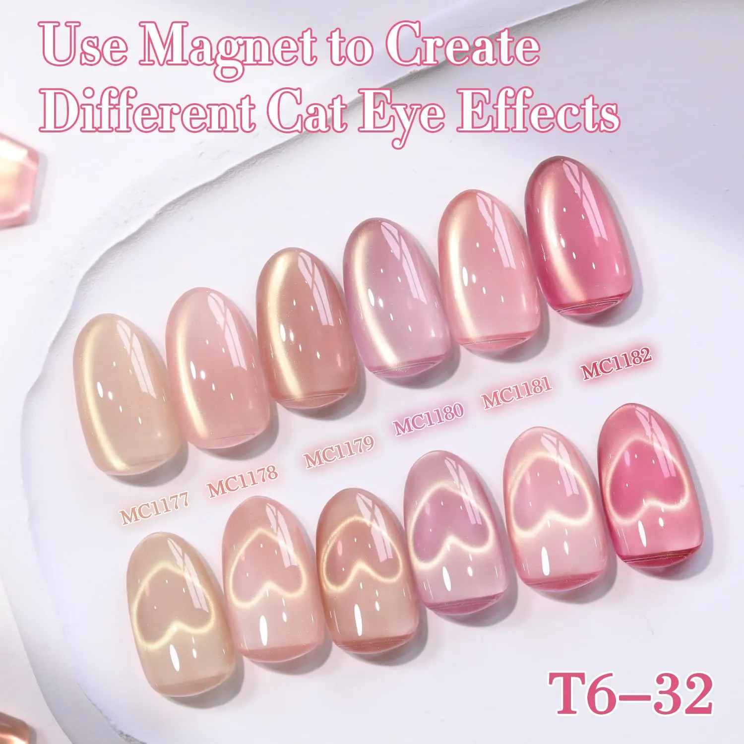 Double Rhythm Cat Eye Gel Nail Polish Set of 6 Same Color Same Bottle 0.5 Oz Shimmer Glitter with Magnet Holographic Reflective Magnetic UV Nail Polish Kit at Home (Glass Nude Pink Rose-T6-32)