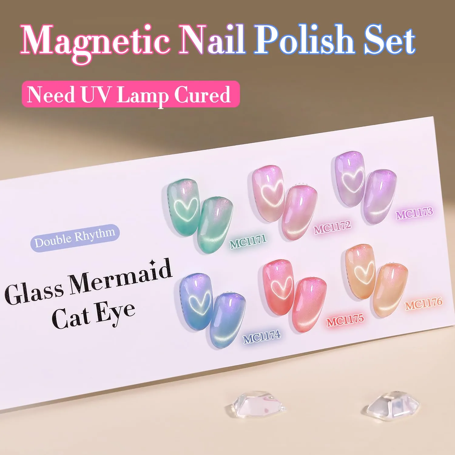 Double Rhythm Cat Eye Gel Nail Polish Set of 6 Same Color Same Bottle 0.5 Oz Shimmer Glitter with Magnet Holographic Reflective Magnetic UV Nail Polish Kit at Home (Mermaid Pink Rose-T6-31)