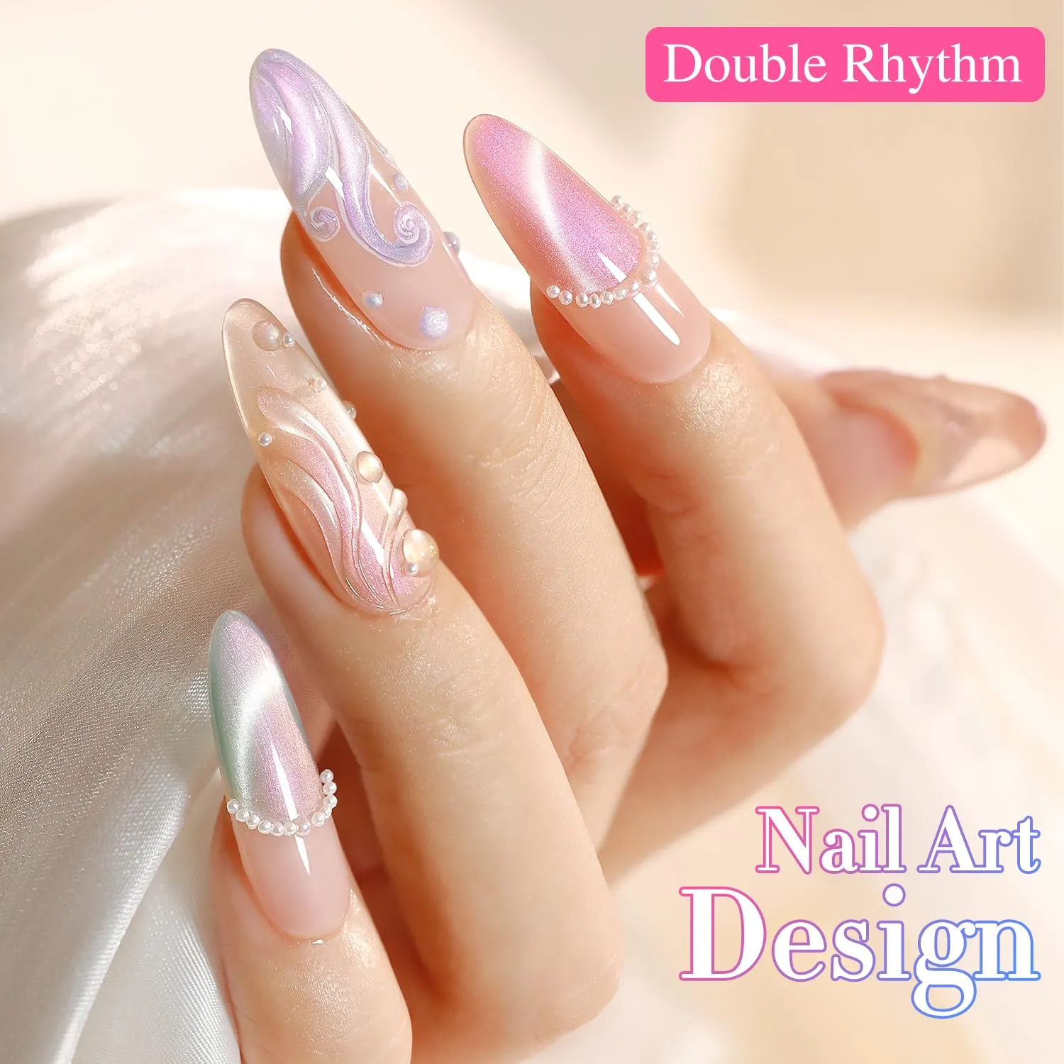 Double Rhythm Cat Eye Gel Nail Polish Set of 6 Same Color Same Bottle 0.5 Oz Shimmer Glitter with Magnet Holographic Reflective Magnetic UV Nail Polish Kit at Home (Mermaid Pink Rose-T6-31)