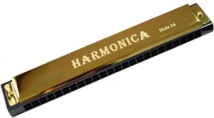 Double row 24 hole harmonica professional polyphonic C key suitable for beginners(Gold)
